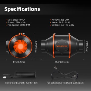 Spider Farmer Inline Fan Grow Ventilator 4 Inch