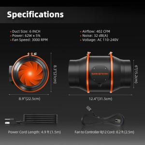 Spider Farmer Inline Fan Grow Ventilator 6 Inch
