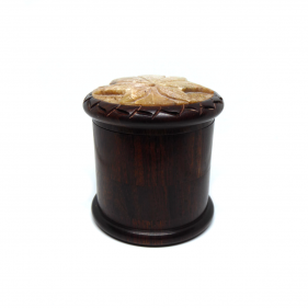 Holz Grinder mit Speckstein Blatt-Motiv 4-teilig